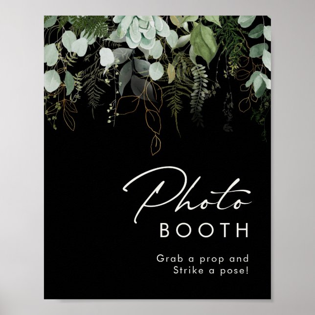Poster Verde e Dourado | Sinal de Booth de Foto Preto (Frente)