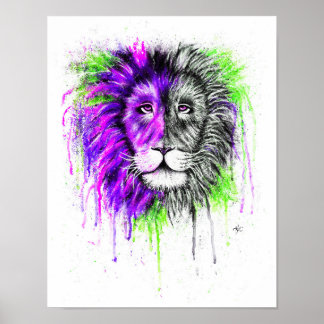 Poster verde e roxo - Impressão de leão!