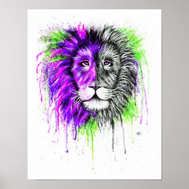 Poster verde e roxo - Impressão de leão! (Frente)