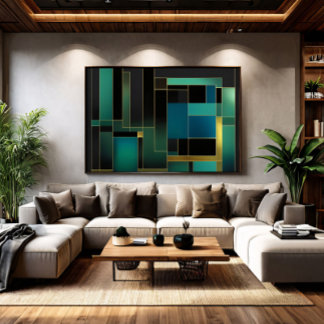 Poster Verde Esmeralda e Dourado Geométrico Abstrato