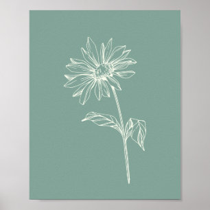 Poster Verde-esquadro de desenho da flor de camomila mini