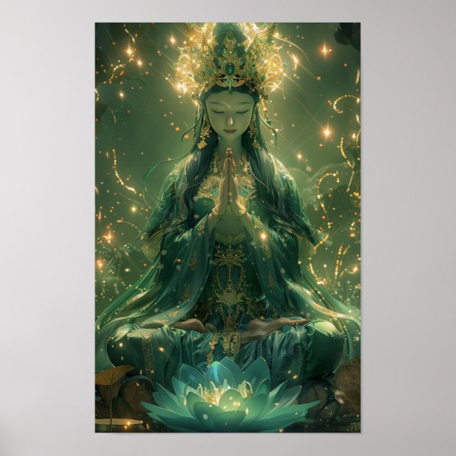 Poster Verde GuanYin - Trabalho de arte Budista Se (Frente)