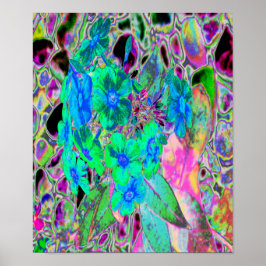 Poster Verde limão Psicodélico Trippy e flores azuis