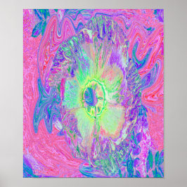 Poster Verde limão Psychedelic Trippy e Hibiscus roxo