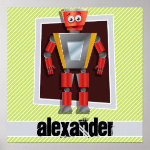Póster Verde limão Robot; e faixas brancas