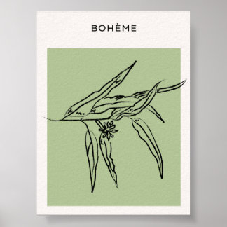 Poster verde minimalista com folhas