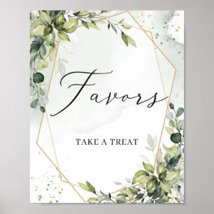 Poster Verde moderno deixa sinal de favores geométricos d