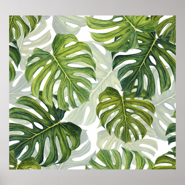 Poster Verde Monstera Tropical Watercolor (Frente)