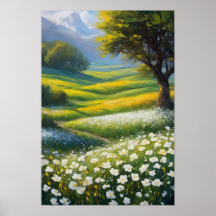Poster Verde Prados e Flores Brancas