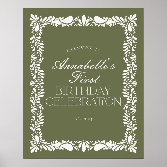 Poster Verde Talavera Espanhol Fiesta Birthday (Frente)