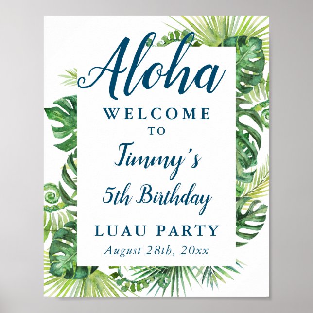 Poster Verde Tropical Aloha Luau Sinal de Boas-vindas (Frente)