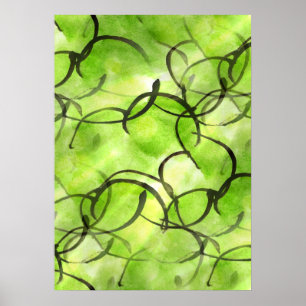 Póster verde vanguardista do fundo da pintura da mão da
