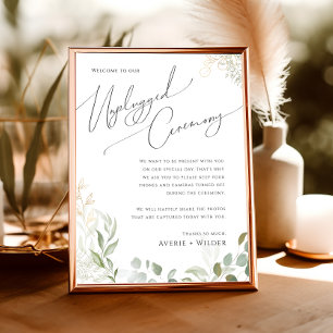 Poster Verde Whimsical e Dourado Cerimônia desplugada