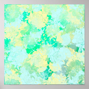 Poster Verdes japoneses, padrões de flores