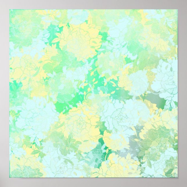 Poster Verdes japoneses, padrões de flores (Frente)