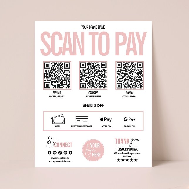 Poster Verificação de Código QR para Pagar Venmo de Sinal (QR code scan to pay business payment sign, Venmo payment sign)