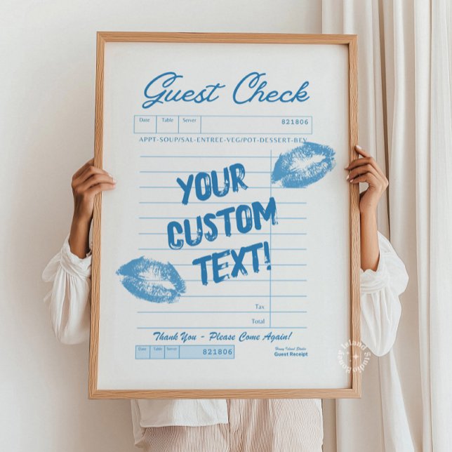 Poster Verificação de Convidado Personalizada - Azul de C (Custom Guest Check – Personalized Quote Blue Poster)