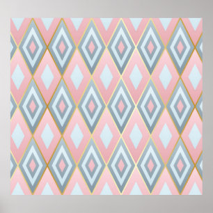 Poster Verificadas formas rhombus, padrão geométrico.