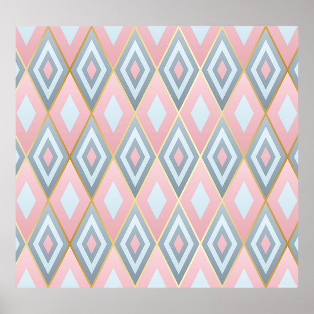 Poster Verificadas formas rhombus, padrão geométrico. (Frente)