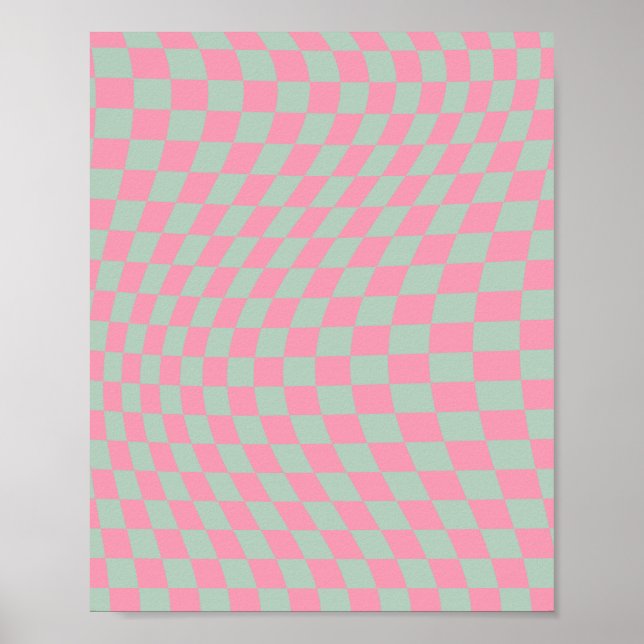 Poster Verificar Quadro De Verificação Verde E Rosa Da Mi (Frente)