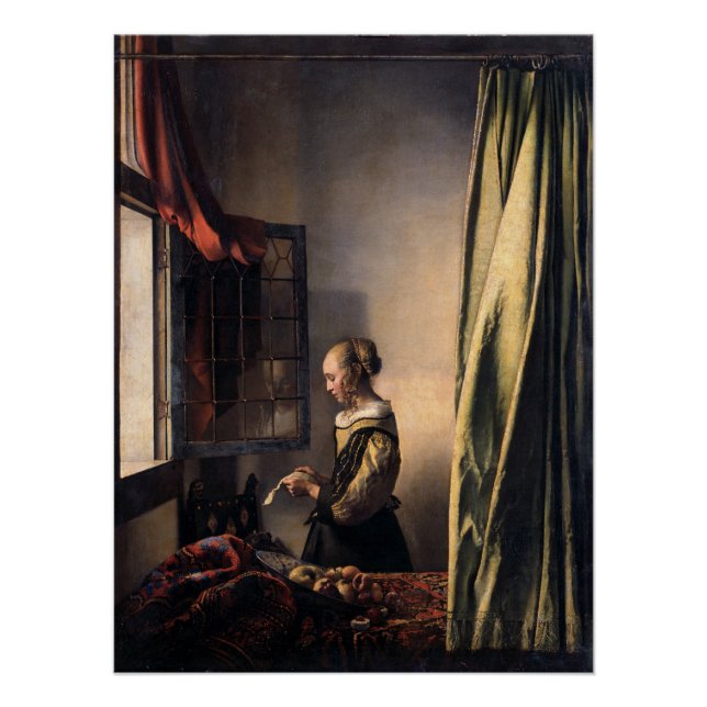 Póster Vermeer Girl Lendo Letra em Janela Aberta (Frente)