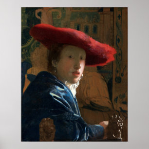 Poster Vermeer - Menina com um Chapéu Vermelho 1667