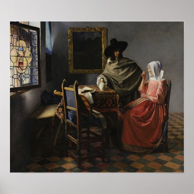 Poster Vermeer - O Copo de Vinho 1661 (Frente)