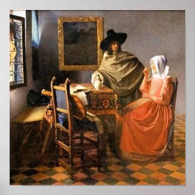 Poster Vermeer - O Vidro do Vinho, (Frente)