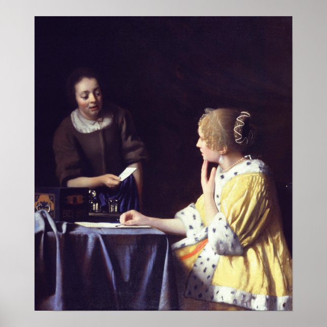 Poster Vermeer - Senhora E Maid Segurando Uma Carta 1668 (Frente)