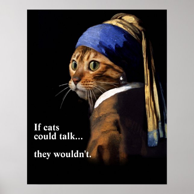Poster Vermeer Spoof Cat com brinco de pérola (Frente)