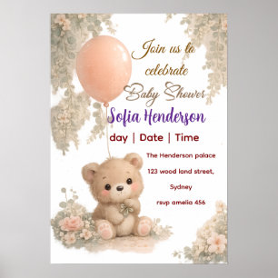 Poster vermelhidão marrom aquarela rosa marrom ursinho Po