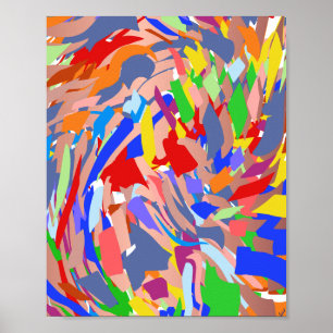 Poster Vermelho Azul abstrato Rosa Amarelo Dourado