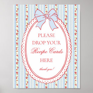 Poster Vermelho & Azul Vintage Floral Chique Compartilhe 