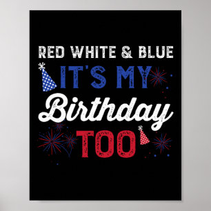 Poster Vermelho Branco e Azul É o meu aniversário também