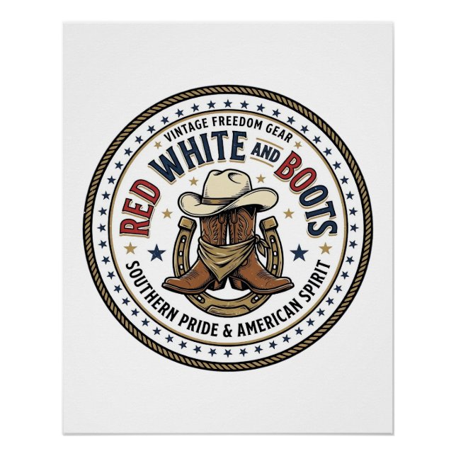 Póster Vermelho Branco E Botas Patriótico Patriótico C do (Frente)