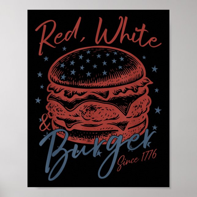 Poster Vermelho, Branco E Burger Desde 1776 Dia Da Indepe (Frente)