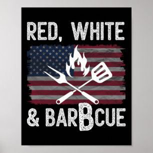 Poster Vermelho Branco E Byrbcue Bbq Patriótico 4 De Julh