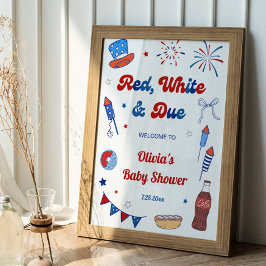 Poster Vermelho Branco e Devido Bem-Vindo ao Chá de Bebê