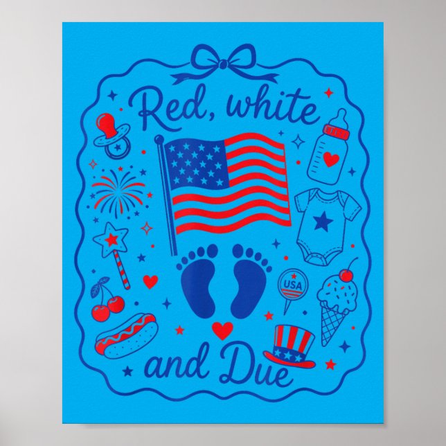 Poster Vermelho Branco E Devido Revelação De Gravidez No  (Frente)