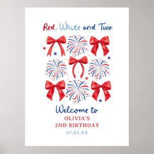 Poster Vermelho Branco e Dois Bem-vindo ao 2º Aniversário
