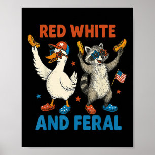 Poster Vermelho Branco E Feral Guaxinim Engraçado & Silve