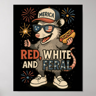 Poster Vermelho Branco E Fogo De Artifício Feral Gambá 4