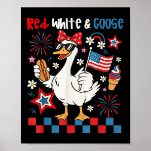 Poster Vermelho Branco E Ganso 4 De Julho Ganso Patriótic