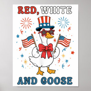 Poster Vermelho Branco E Ganso Groovy Silly Goose Bandeir