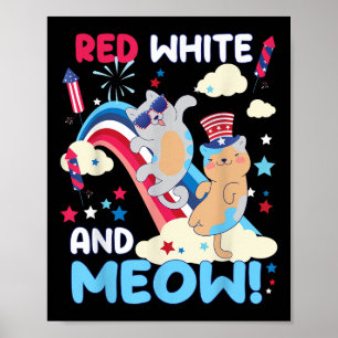 Poster Vermelho, Branco e Miau! Amantes de Gatos Diversão