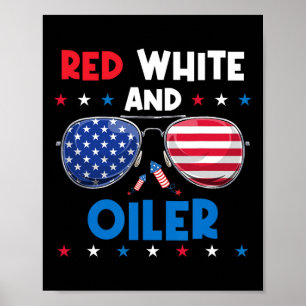 Poster Vermelho Branco E Sungles Oiler 4 De Julho Bandeir