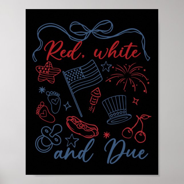Poster Vermelho Branco E Vencimento 4 De Julho Gravidez V (Frente)