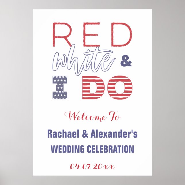Poster Vermelho Branco & EU FAÇO Boda Patriótica Chuveiro (Frente)