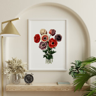 Poster Vermelho Branco Roxo Floral Florais Vintage Mal-hu