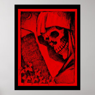 Poster vermelho colossal do crânio